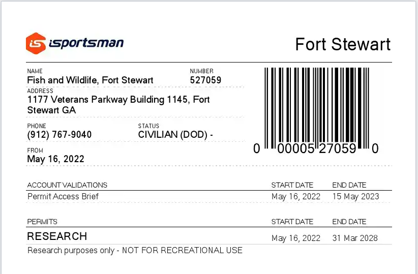 SOP/Regulations Fort Stewart iSportsman